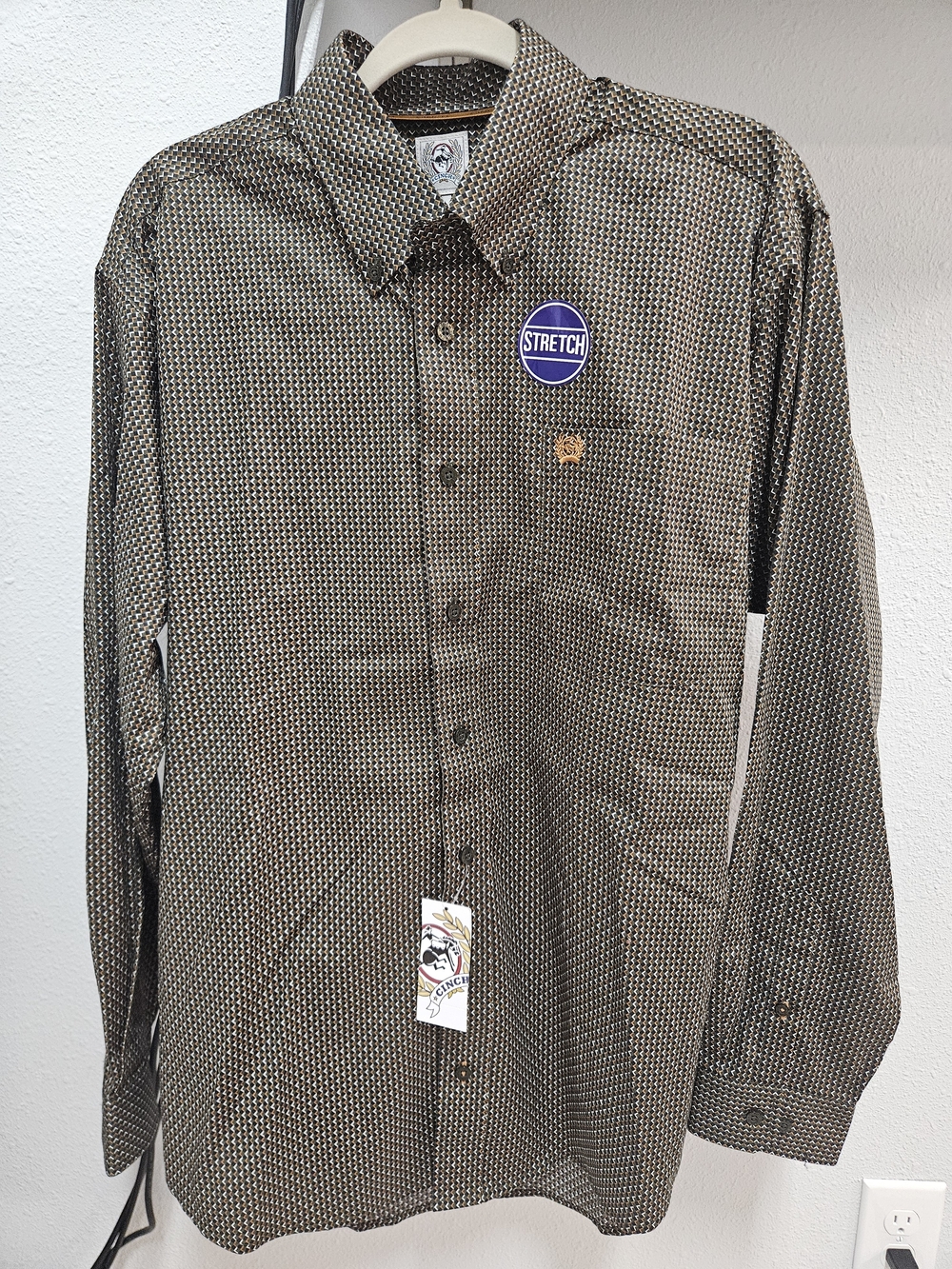 Cinch Brown and Black Micro-Pattern Stretch Button-Up Shirt